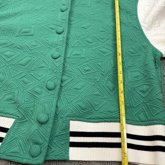 THML Women’s Lainey Quilted Varsity Style Kelly Green & Cream Jacket Size Large - Picture 4 of 12